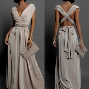 Béžové elegantní šaty BEATRICE s vázáním Velikost: ONESIZE