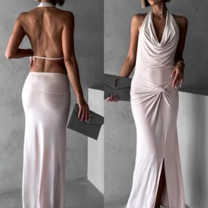 Béžové elegantní šaty RHIANY s odhalenými zády Velikost: ONESIZE