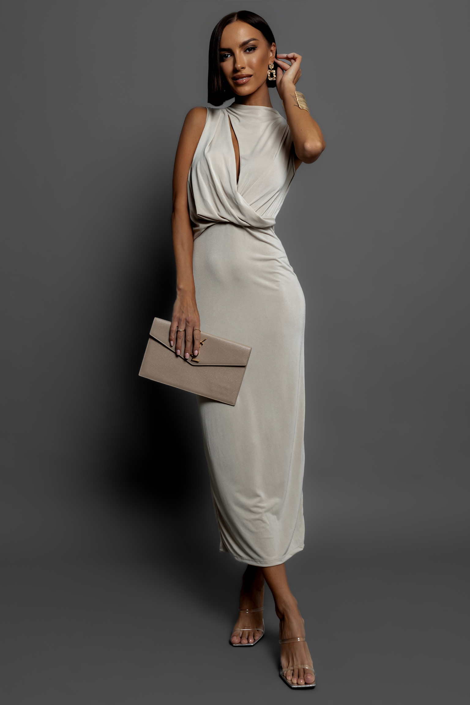 Béžové elegantní šaty VOTALY Velikost: ONESIZE - Obrázek 3