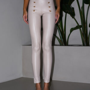 Béžové koženkové kalhoty NICOLA s knoflíky Velikost: XL