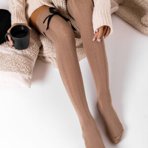 Béžové pletené nadkolenky KEYCHAIN s mašlí Velikost: ONESIZE