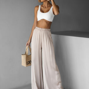 Béžové saténové široké kalhoty SITAKE Velikost: Extra délka