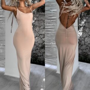 Béžové šaty KONTRAME se zavazováním na ramenech Velikost: ONESIZE