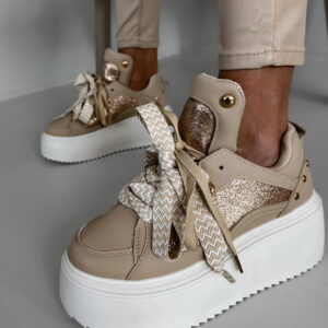 Béžové stylové tenisky BELISSA s vysokou podrážkou Velikost: 39