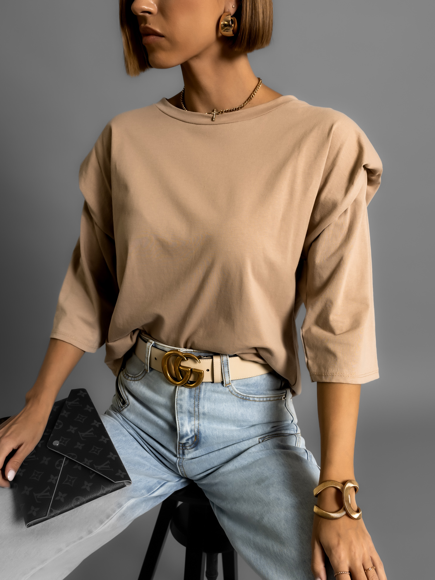 Béžové triko RALPH s vycpávkami na ramenou Velikost: ONESIZE