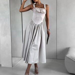 Béžové vypasované řasené šaty PELYT Velikost: ONESIZE