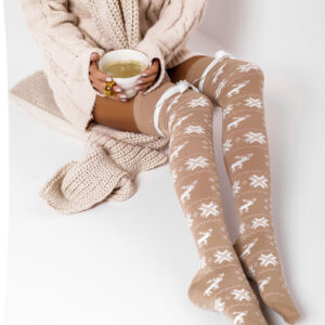 Béžové vzorované nadkolenky SLUMBER s mašlí Velikost: ONESIZE