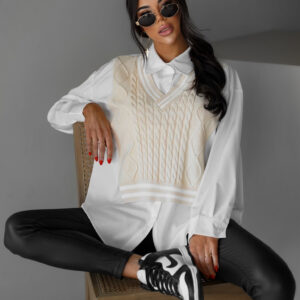 Béžovobílá košile DAYANA s vestičkou Velikost: ONESIZE