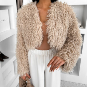 Béžový faux fur krátký kožešinový kabátek TUYEN Velikost: ONESIZE