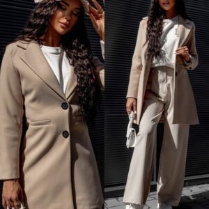 Béžový flaušový kabát NOAM s knoflíky Velikost: ONESIZE