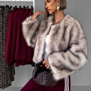 Béžový krátký faux fur kožíšek HILDAR Velikost: M/L