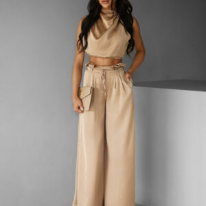 Béžový saténový kalhotový komplet BALINT Velikost: ONESIZE