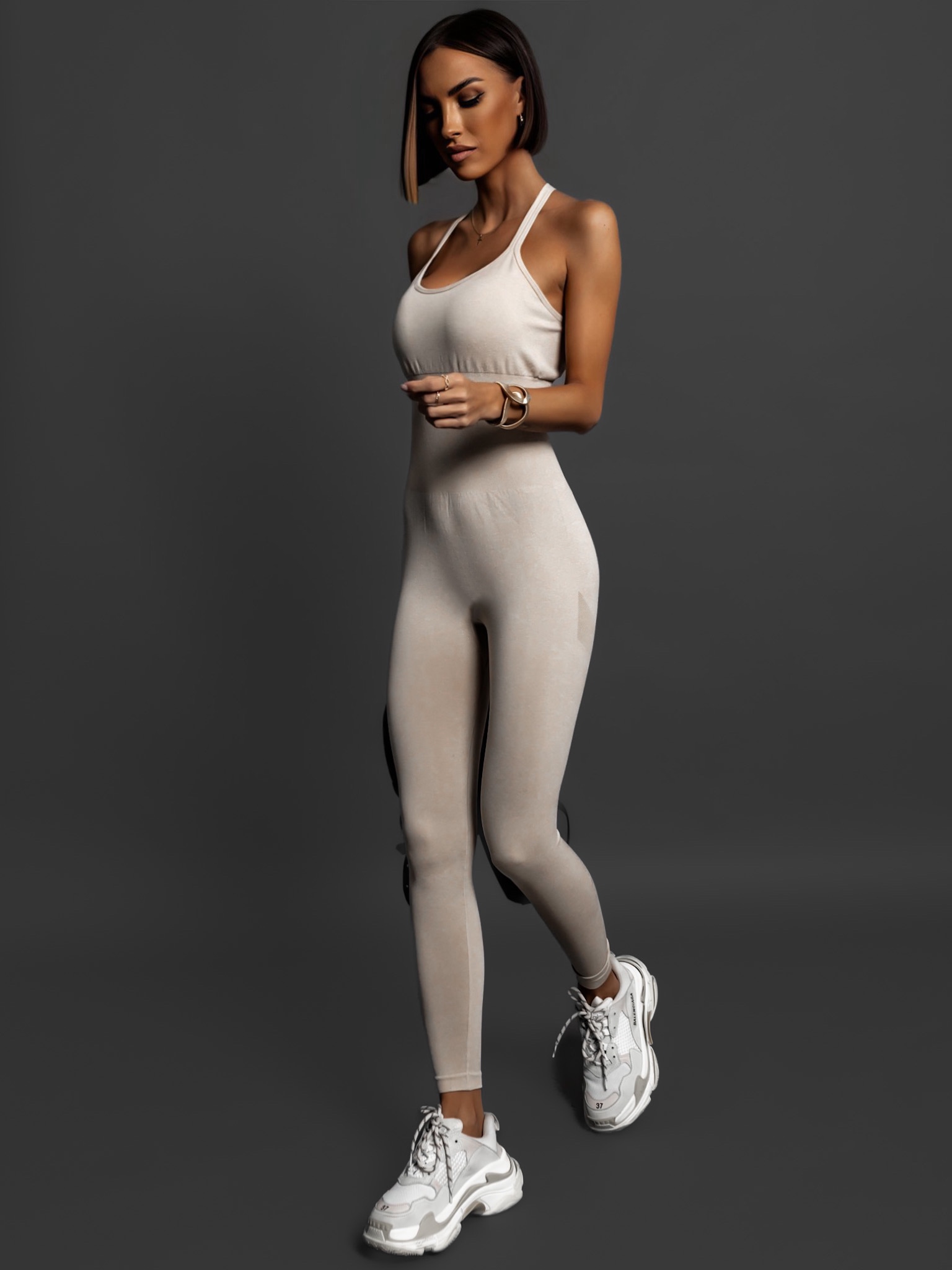 Béžový stylový overal GOELINES Velikost: M/L - Obrázek 2