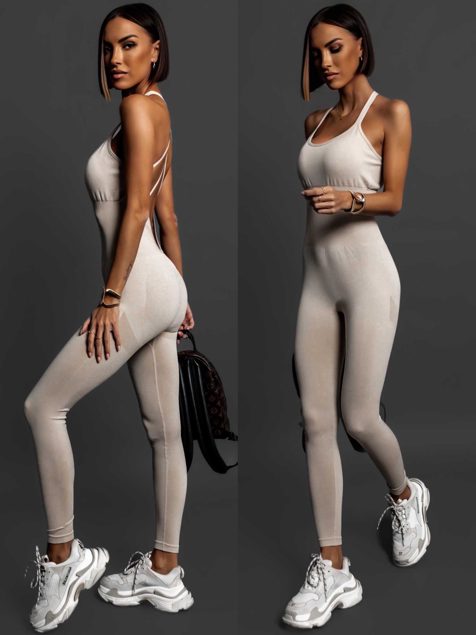 Béžový stylový overal GOELINES Velikost: M/L