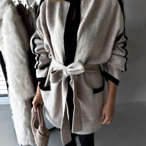 Béžový svetrový cardigan MARFA s páskem Velikost: ONESIZE