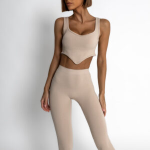 Béžový žebrovaný dvoudílný komplet NATALISE Velikost: M/L