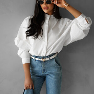 Bílá bavlněná košile OSKARY s dlouhým rukávem Velikost: ONESIZE