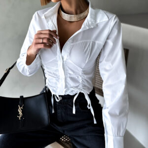 Bílá crop košile OLEOD se stahováním Velikost: ONESIZE