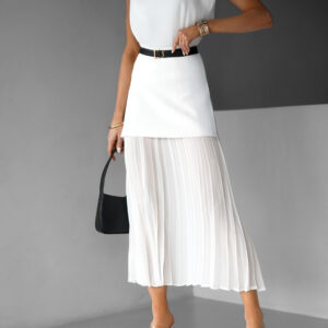 Bílá dvojitá dlouhá sukně EDANE s plisovanou sukní Velikost: M/L