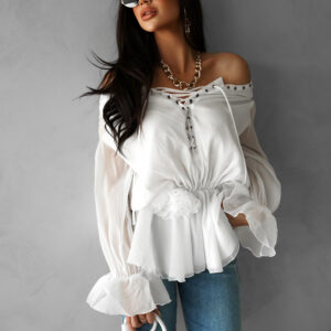 Bílá halenka GREENA s květinou Velikost: ONESIZE