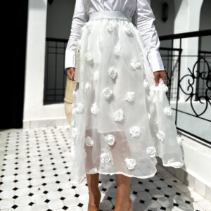 Bílá midi sukně SOLARES s květinami Velikost: S/M