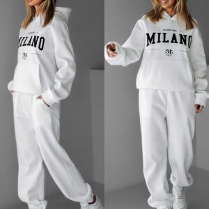 Bílá stylová tepláková souprava BORYSI s kapucí Velikost: ONESIZE