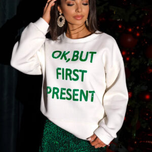 Bílá vánoční mikina MERRYS s nápisem Velikost: ONESIZE