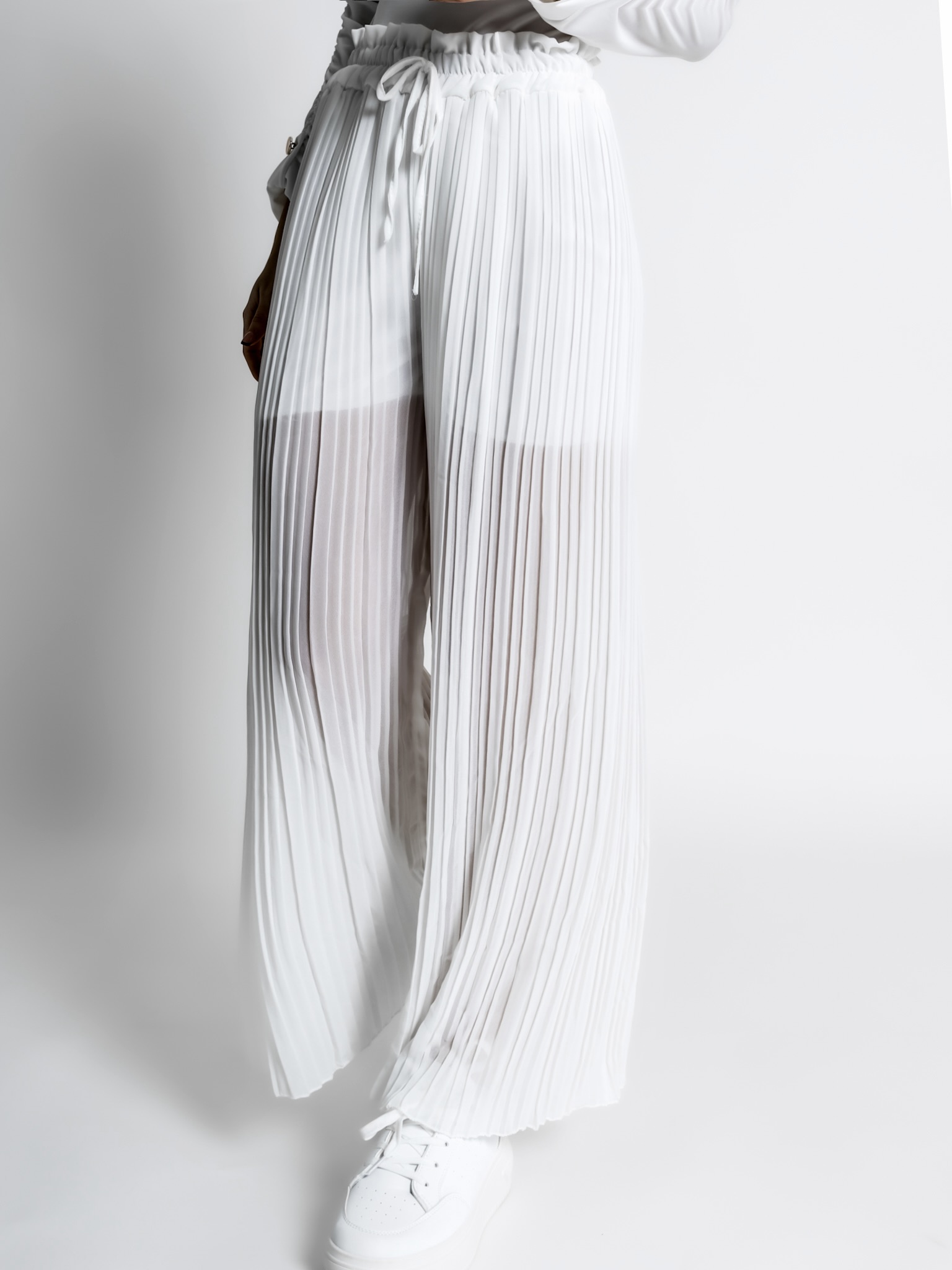 Bílé basic plisované široké kalhoty SELIE Velikost: ONESIZE - Obrázek 2