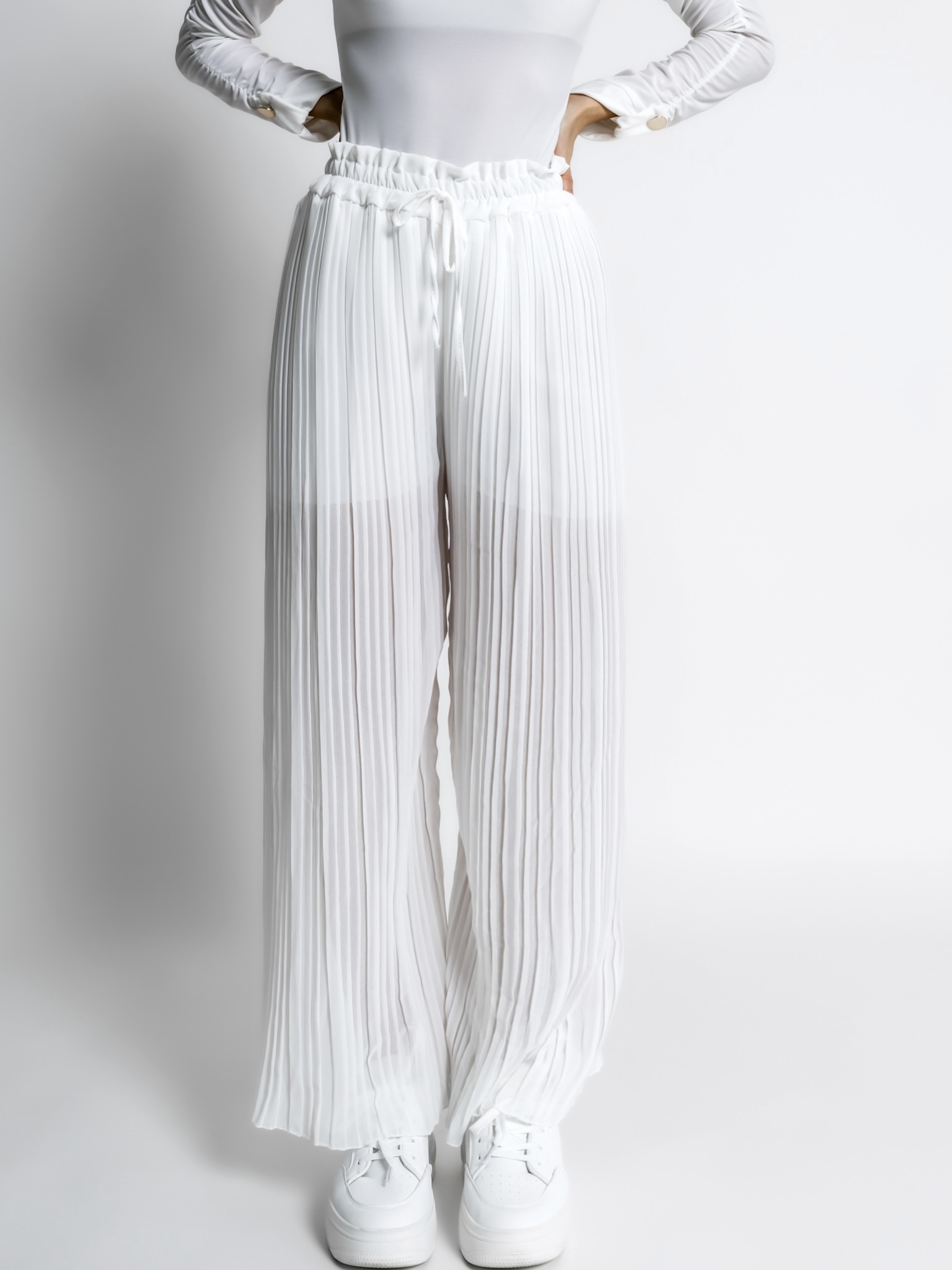 Bílé basic plisované široké kalhoty SELIE Velikost: ONESIZE - Obrázek 3