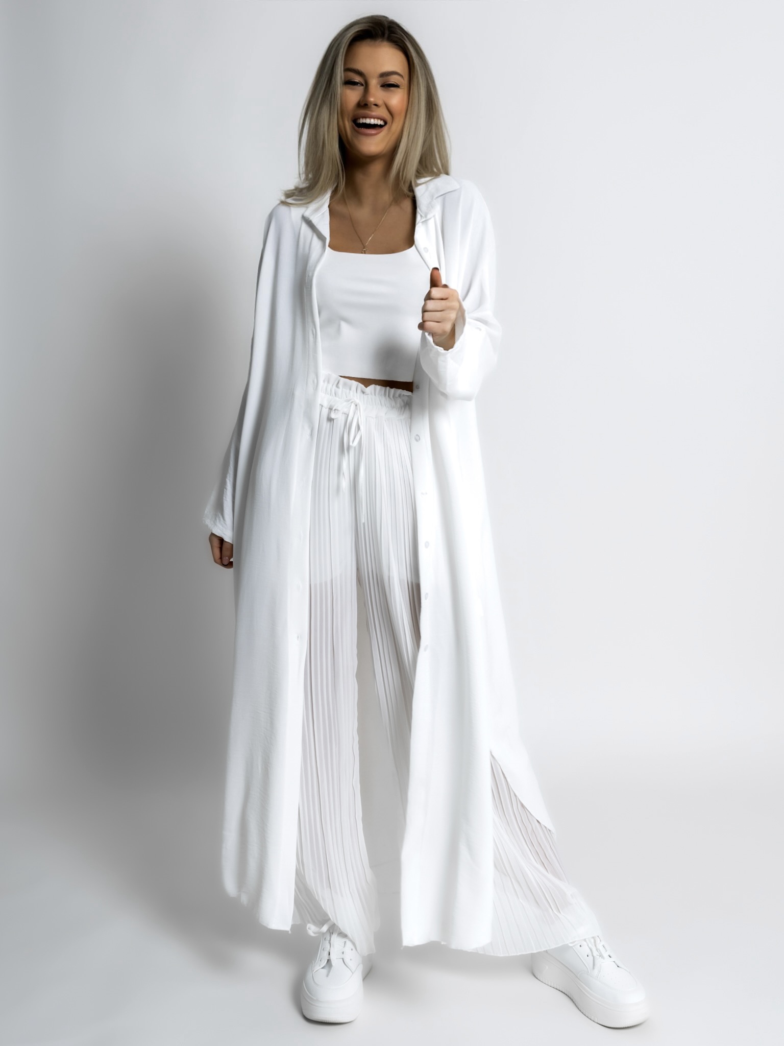 Bílé basic plisované široké kalhoty SELIE Velikost: ONESIZE