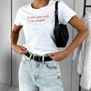 Bílé bavlněné tričko RICHENZA If you are rich I'm single Velikost: ONESIZE