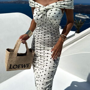 Bílé dlouhé elastické šaty KRAULETINI s puntíky Velikost: ONESIZE