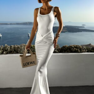 Bílé dlouhé elastické šaty TIMUR s překřížením Velikost: M/L