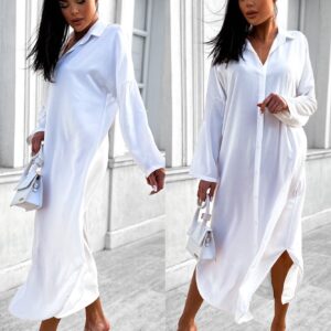 Bílé dlouhé košilové šaty NESSY Velikost: ONESIZE