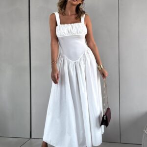 Bílé dlouhé řasené trendy šaty PELYT Velikost: ONESIZE