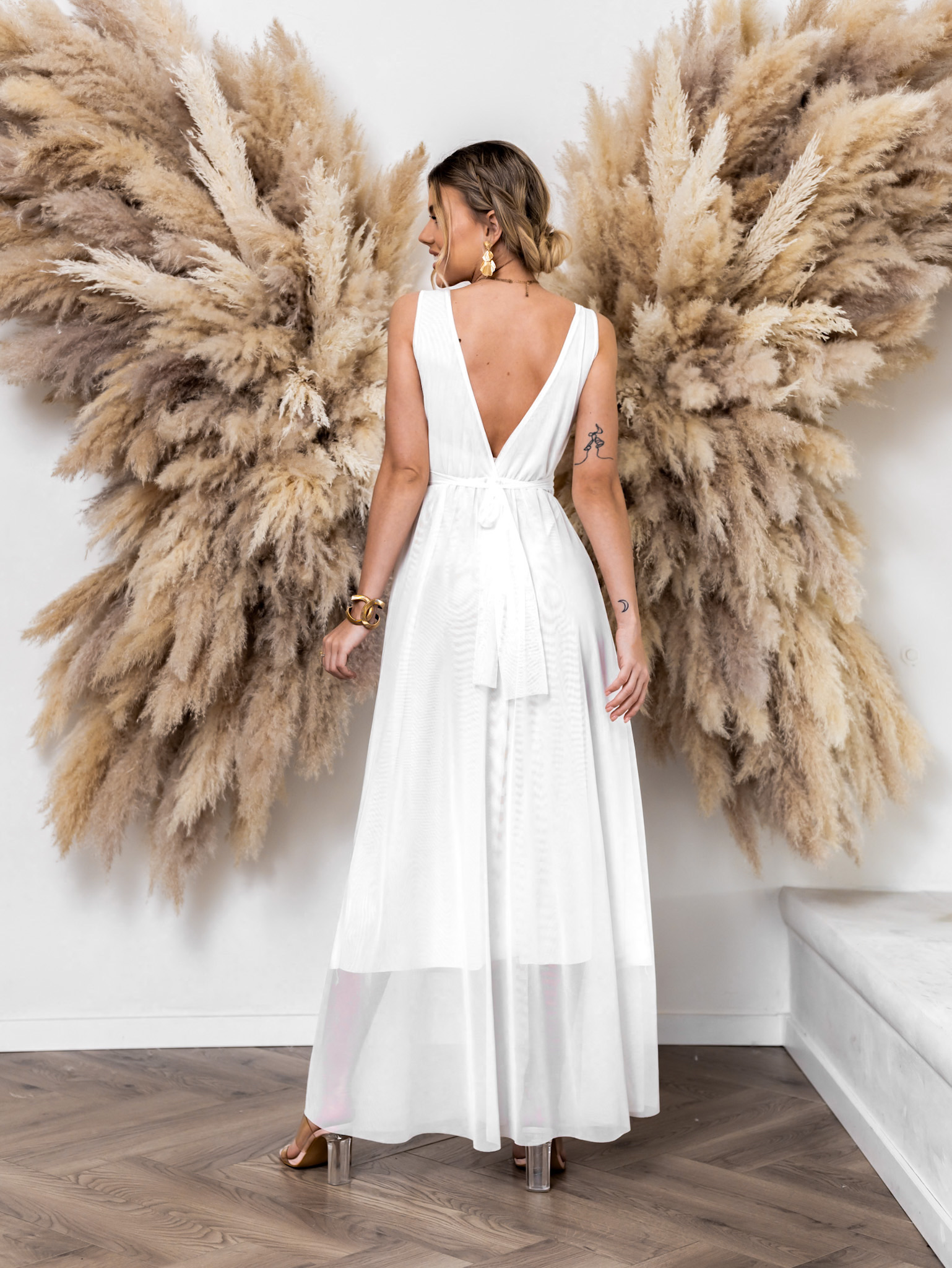 Bílé dlouhé šaty ADRAS pro družičky Velikost: ONESIZE - Obrázek 3