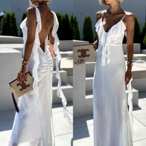 Bílé dlouhé šaty SANDIE s volánky Velikost: ONESIZE