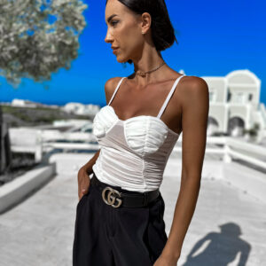 Bílé elegantní body DASY s řasením Velikost: M/L