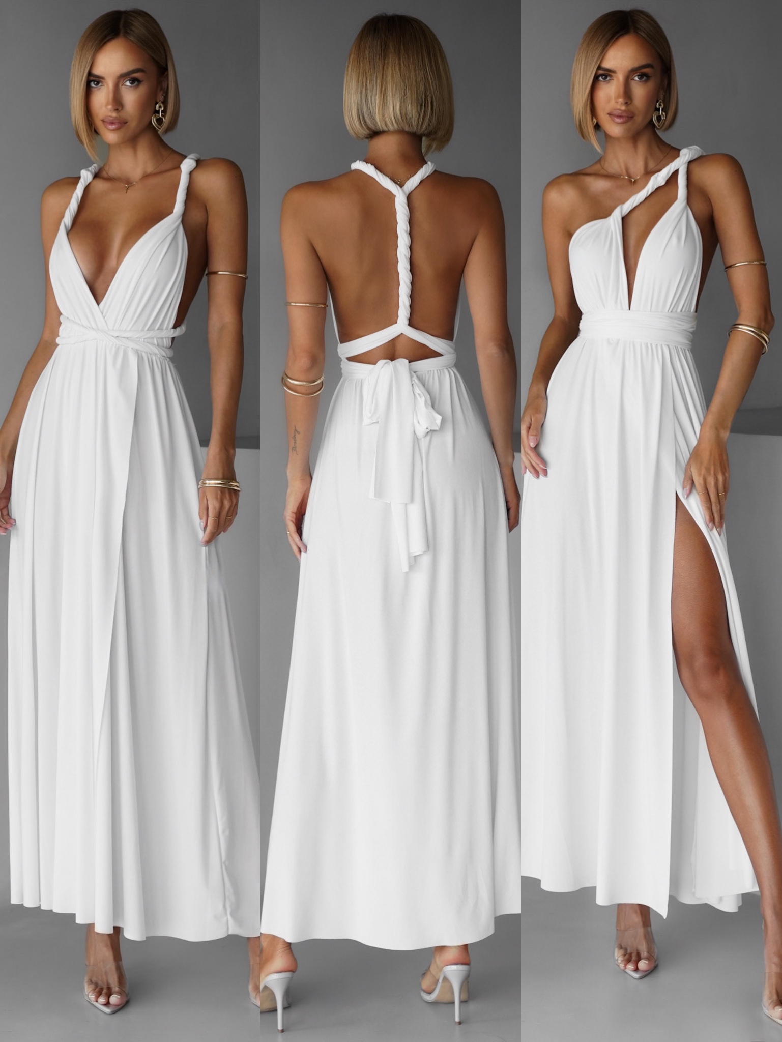 Bílé elegantní šaty KATIE s vázáním