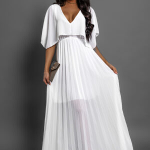 Bílé elegantní šaty PARFOMELLE s výsřihem do V