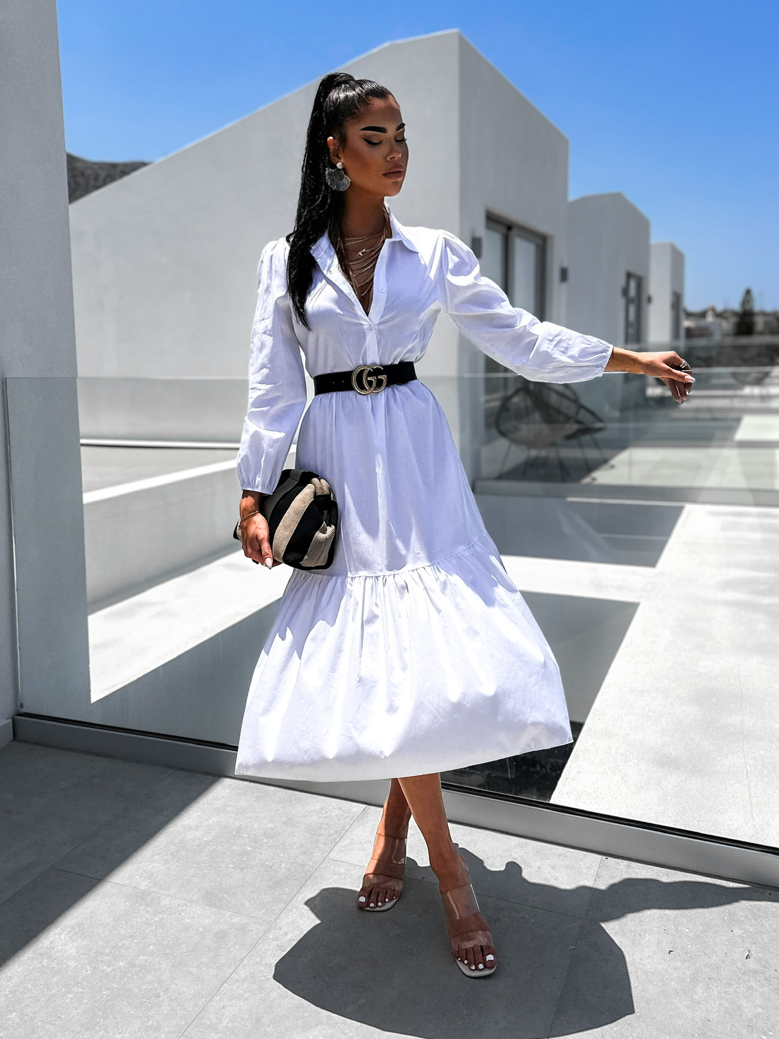 Bílé košilové šaty ANITE s dlouhým rukávem - Obrázek 2