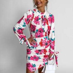 Bílé krátké šaty BRAIS s květinovým vzorem Velikost: ONESIZE