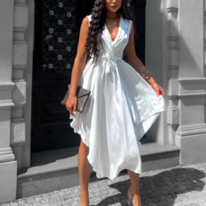 Bílé lesklé šaty BLAINE s vázáním