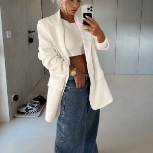 Bílé oversize maxi sako NAKLOV s vycpávkami na ramenou Velikost: ONESIZE