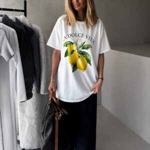 Bílé oversize triko MALALA s citrony Velikost: ONESIZE