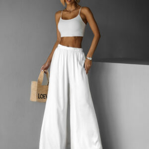 Bílé saténové široké kalhoty SITAKE Velikost: Extra délka