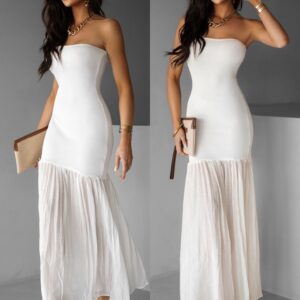 Bílé šaty se sukní NIKALA bez ramínek Velikost: M/L