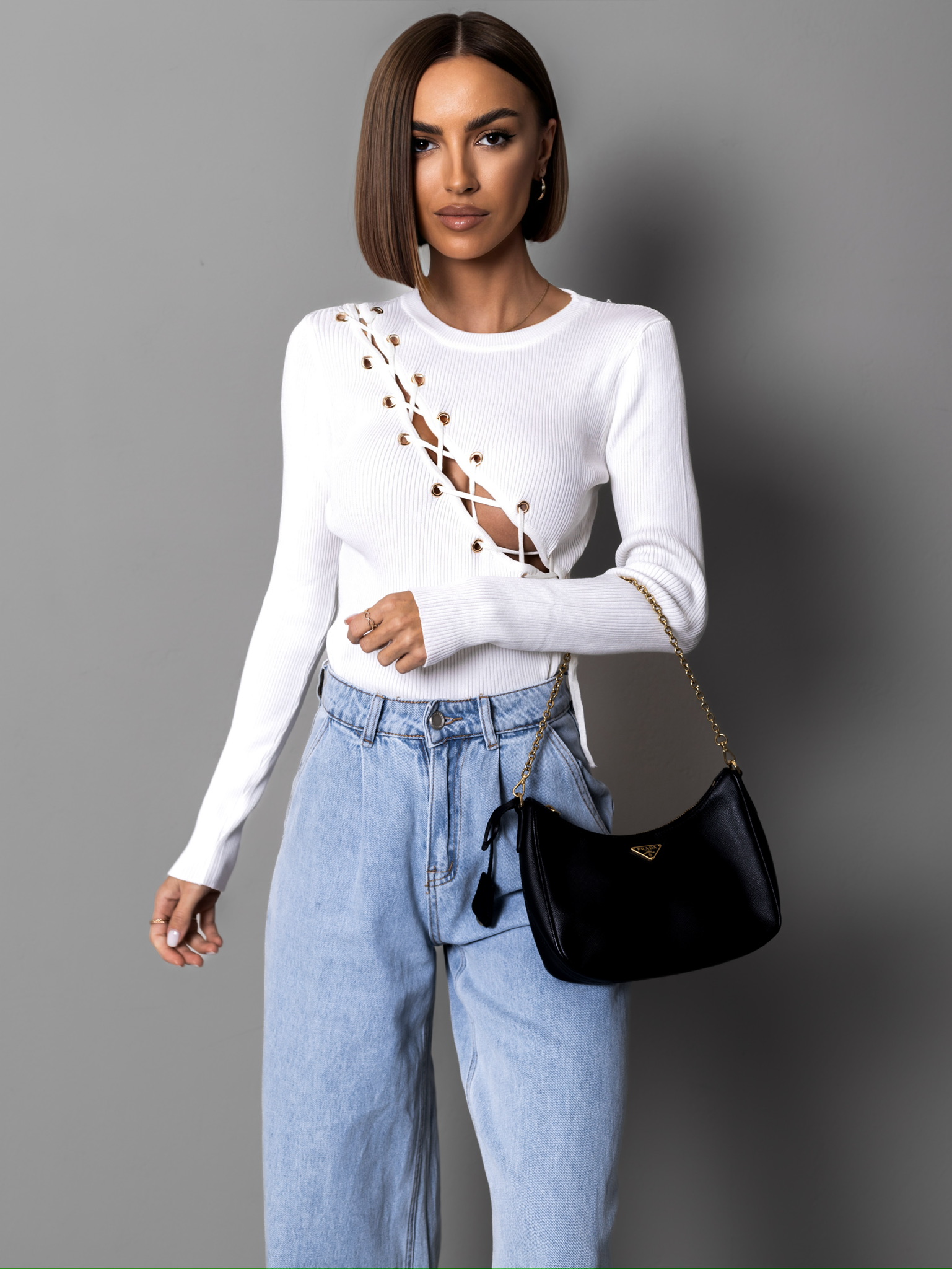 Bílé stylové šněrovací body METIN Velikost: ONESIZE - Obrázek 3