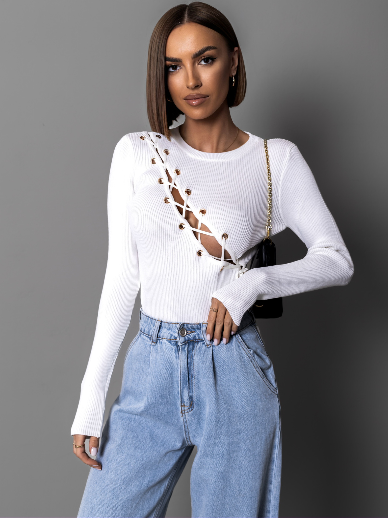 Bílé stylové šněrovací body METIN Velikost: ONESIZE