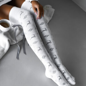 Bílé vánoční nadkolenky SLINTER s mašlí Velikost: ONESIZE